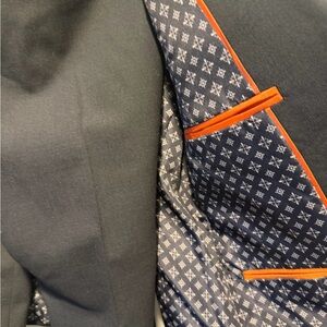 TALLIA Navy Blazer with Orange Trim and Patterned Lining